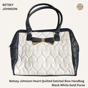 Betsey Johnson Black and White Quilted Satchel Bow Handbag